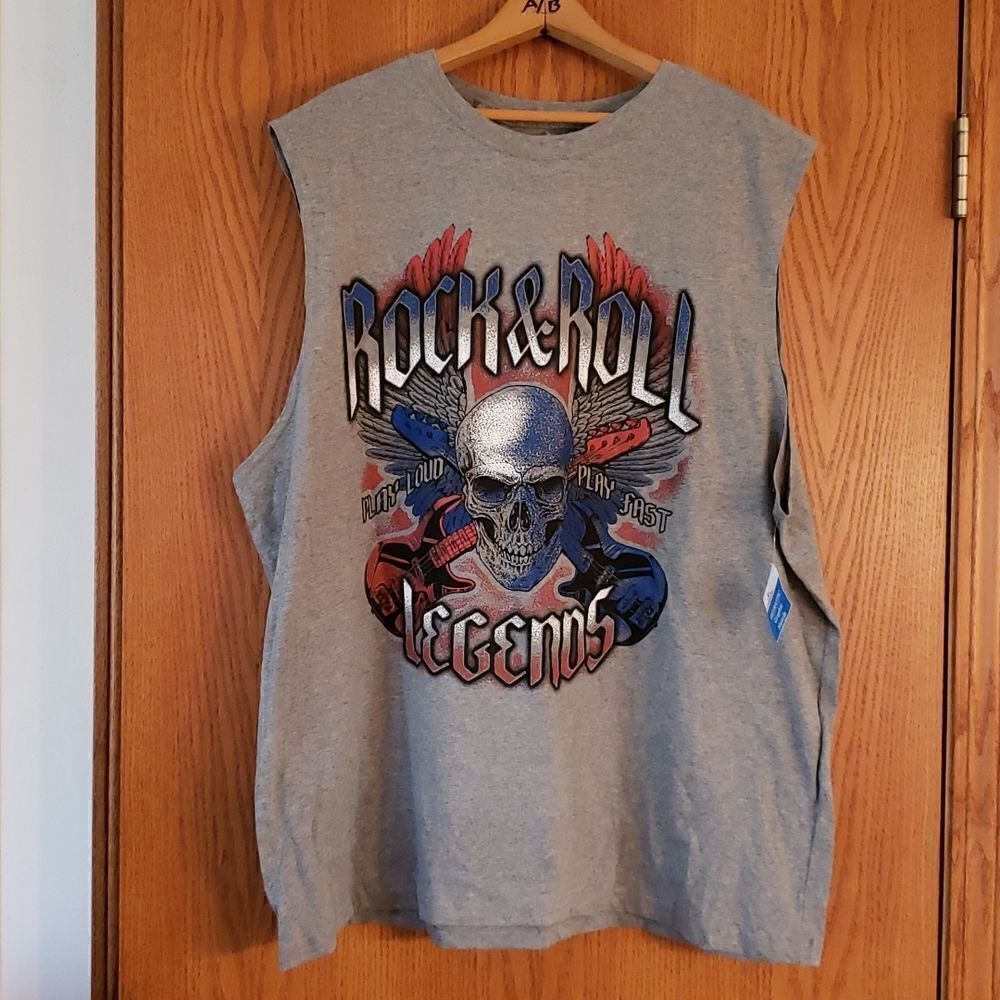 NWT "ROCK & ROLL LEGENDS-PLAY LOUD-PLAY FAST" Graphic Muscle Shirt Sz XL (46-48)